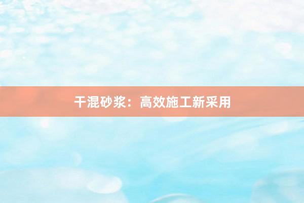 干混砂浆：高效施工新采用